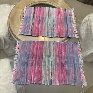 Woven Placemat Set Vintage Retro 1980 Thick Cotton Fringe Rag Placemats Set of 2